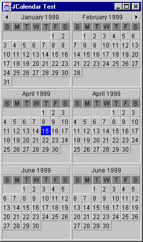 Figure 4: JCalendar with a 2x3 Layout.