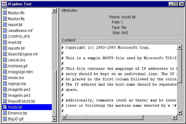 Figure 1: JExplore using JListNavigator in Action.