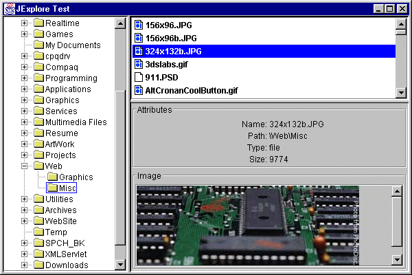 Figure 4: JExplore with a nested JExplore/FolderView.