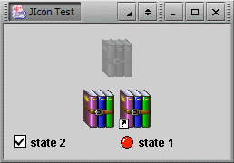 Figure 1: Compound, decorated Icons in a
JLabel with JIcon showing multiple state navigation.