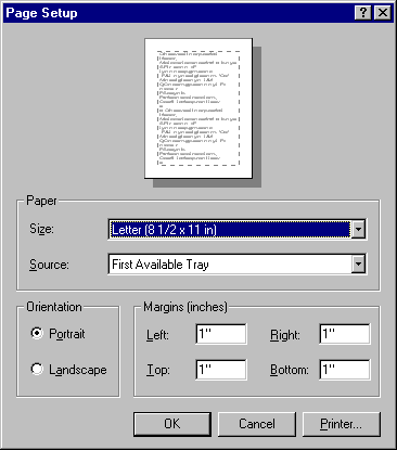 Figure 2: Page Setup dialog box.