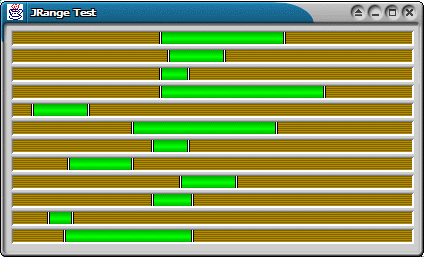 Figure 1: JRange at work. Each range beginning
and end point can be moved with the mouse, and the bar can be dragged to move the whole thing around.