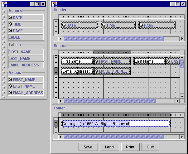 Figure 4: JReportTest with Undocked ToolBar.