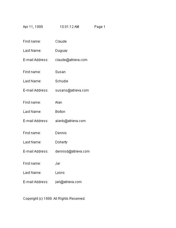 Figure 3: Printed Report Example.