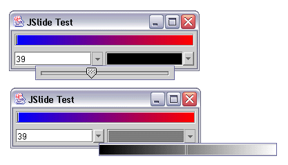 Figure 1: JSlide with a couple of different types
of slider controls and associated editors/views.