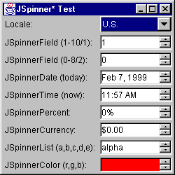 Figure 1: JSpinnerTest with US Locale Selected.