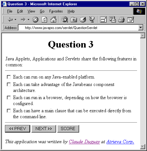 Figure 2: Question 3 in a web browser, 
generated from the XML representation in Listing 2.